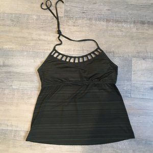 Mossimo Size M Bandeau Cut Out Neck Halter Tankini Swim Top Olive Green, EUC